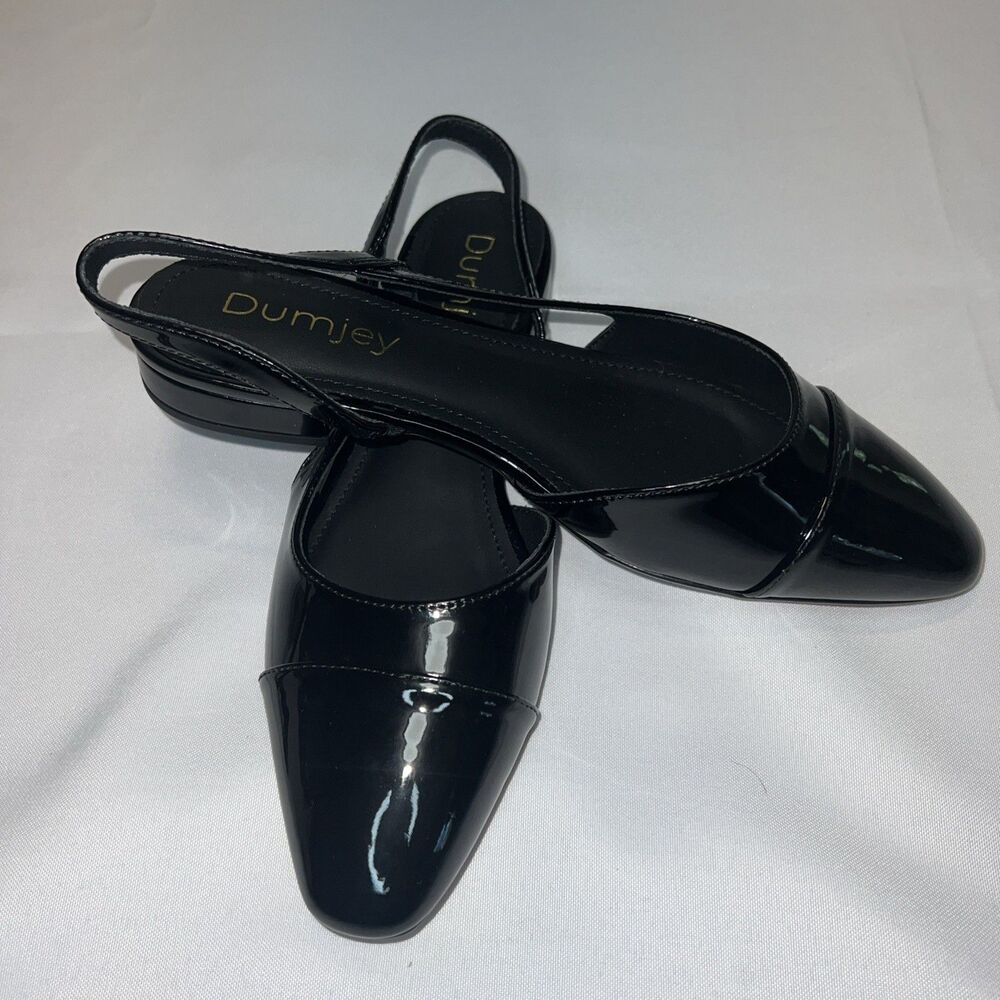 Women’s Dress Shoes Black Size 7.5 Strap Wedge Party Dumjey Leather & Patent NEW